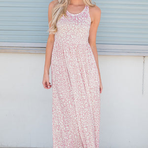 Leopard Round Neck Sleeveless Maxi Dress-Pimamour