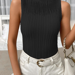 Mock Neck Ribbed Knit Tank-Pimamour