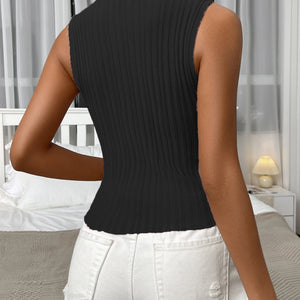 Mock Neck Ribbed Knit Tank-Pimamour