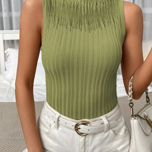 Mock Neck Ribbed Knit Tank-Pimamour