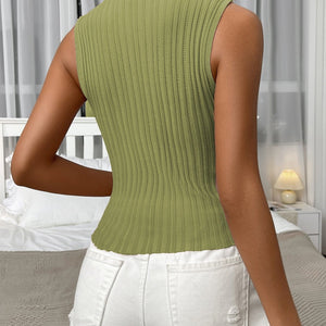 Mock Neck Ribbed Knit Tank-Pimamour