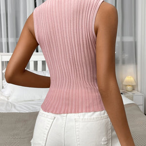 Mock Neck Ribbed Knit Tank-Pimamour