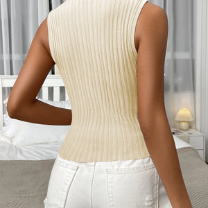 Mock Neck Ribbed Knit Tank-Pimamour