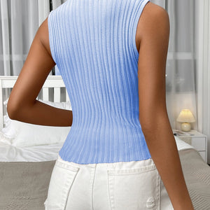 Mock Neck Ribbed Knit Tank-Pimamour