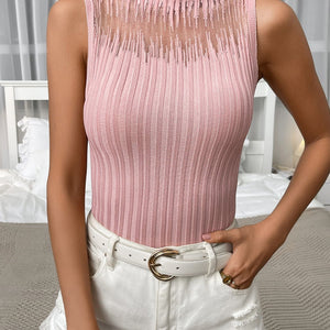 Mock Neck Ribbed Knit Tank-Pimamour