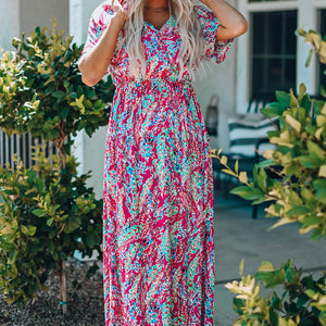 Multicolored V-Neck Maxi Dress-Pimamour