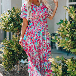 Multicolored V-Neck Maxi Dress-Pimamour