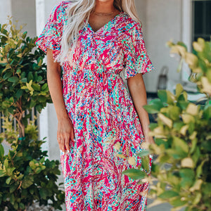 Multicolored V-Neck Maxi Dress-Pimamour