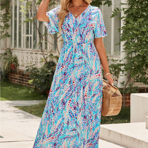 Multicolored V-Neck Maxi Dress-Pimamour