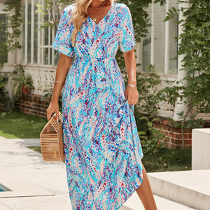 Multicolored V-Neck Maxi Dress-Pimamour