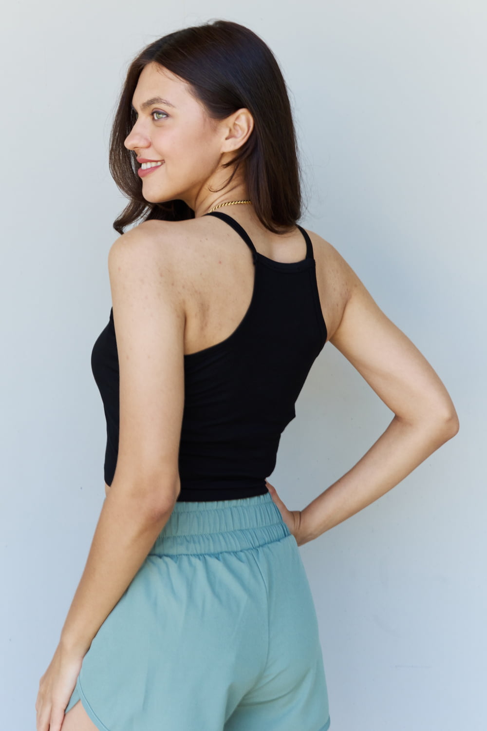 Ninexis Everyday Staple Soft Modal Short Strap Ribbed Tank Top in Black-Pimamour