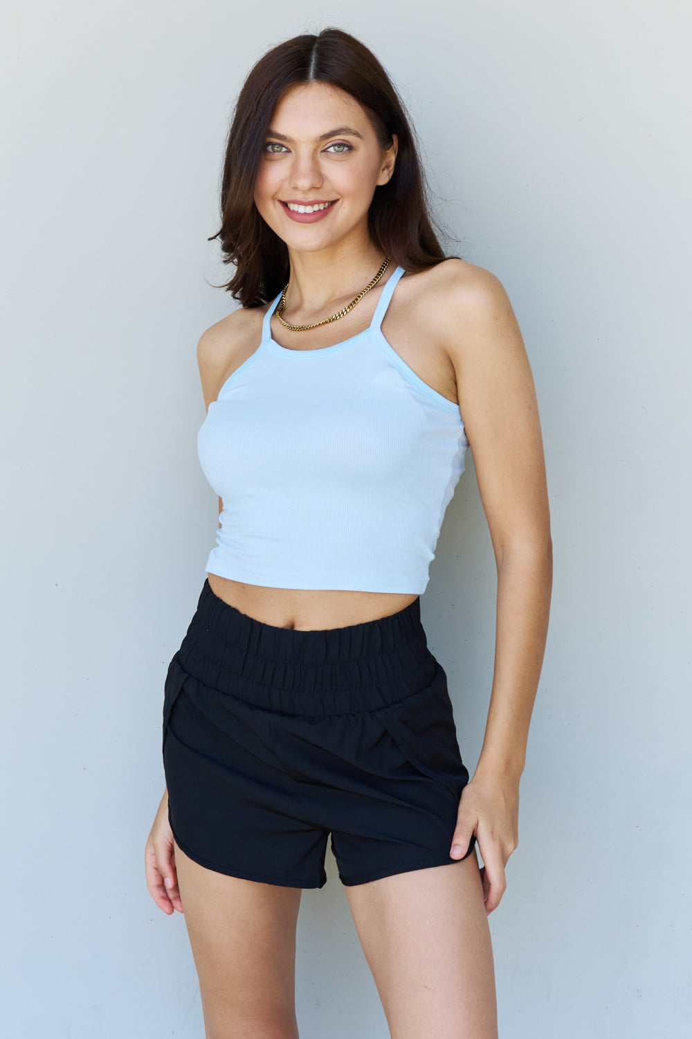 Ninexis Everyday Staple Soft Modal Short Strap Ribbed Tank Top in Blue-Pimamour