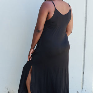 Ninexis Good Energy Full Size Cami Side Slit Maxi Dress in Black-Pimamour