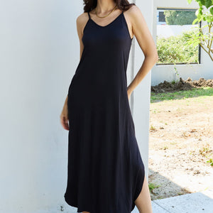 Ninexis Good Energy Full Size Cami Side Slit Maxi Dress in Black-Pimamour