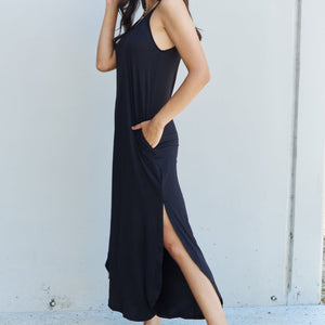 Ninexis Good Energy Full Size Cami Side Slit Maxi Dress in Black-Pimamour