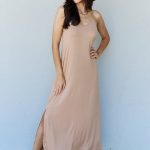 Ninexis Good Energy Full Size Cami Side Slit Maxi Dress in Camel-Pimamour