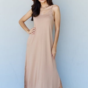 Ninexis Good Energy Full Size Cami Side Slit Maxi Dress in Camel-Pimamour