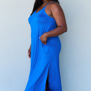 Ninexis Good Energy Full Size Cami Side Slit Maxi Dress in Royal Blue-Pimamour