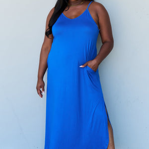 Ninexis Good Energy Full Size Cami Side Slit Maxi Dress in Royal Blue-Pimamour