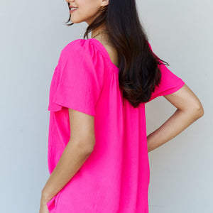 Ninexis Keep Me Close Square Neck Short Sleeve Blouse in Fuchsia-Pimamour