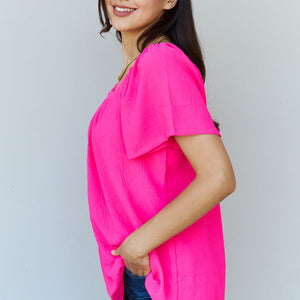 Ninexis Keep Me Close Square Neck Short Sleeve Blouse in Fuchsia-Pimamour