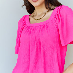 Ninexis Keep Me Close Square Neck Short Sleeve Blouse in Fuchsia-Pimamour