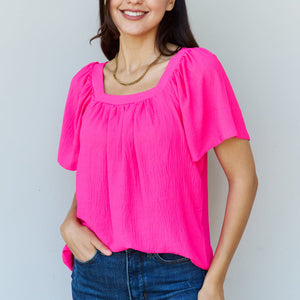 Ninexis Keep Me Close Square Neck Short Sleeve Blouse in Fuchsia-Pimamour