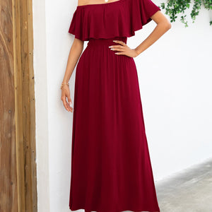 Off-Shoulder Slit Maxi Dress-Pimamour