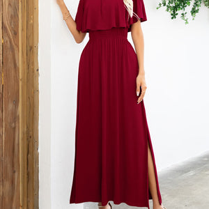 Off-Shoulder Slit Maxi Dress-Pimamour