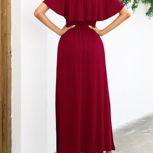 Off-Shoulder Slit Maxi Dress-Pimamour