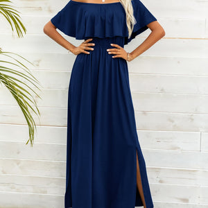 Off-Shoulder Slit Maxi Dress-Pimamour