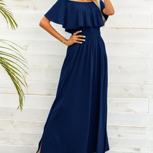 Off-Shoulder Slit Maxi Dress-Pimamour