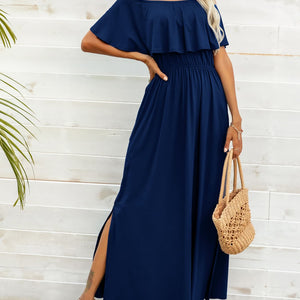 Off-Shoulder Slit Maxi Dress-Pimamour