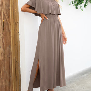 Off-Shoulder Slit Maxi Dress-Pimamour