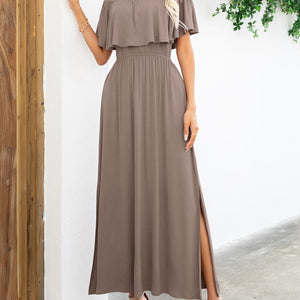 Off-Shoulder Slit Maxi Dress-Pimamour