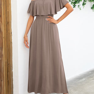 Off-Shoulder Slit Maxi Dress-Pimamour