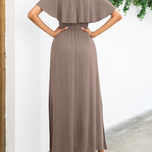 Off-Shoulder Slit Maxi Dress-Pimamour