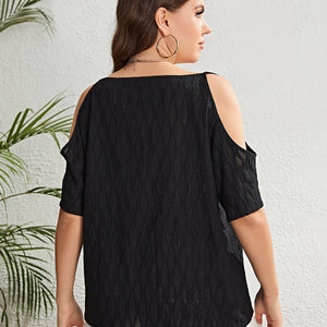 Plus Size Boat Neck Cold-Shoulder Blouse-Pimamour