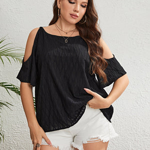 Plus Size Boat Neck Cold-Shoulder Blouse-Pimamour