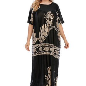 Plus Size Floral Round Neck Half Sleeve Maxi Dress-Pimamour