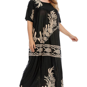 Plus Size Floral Round Neck Half Sleeve Maxi Dress-Pimamour