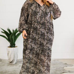 Plus Size Paisley Print Balloon Sleeve Maxi Dress-Pimamour