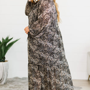 Plus Size Paisley Print Balloon Sleeve Maxi Dress-Pimamour