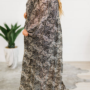 Plus Size Paisley Print Balloon Sleeve Maxi Dress-Pimamour