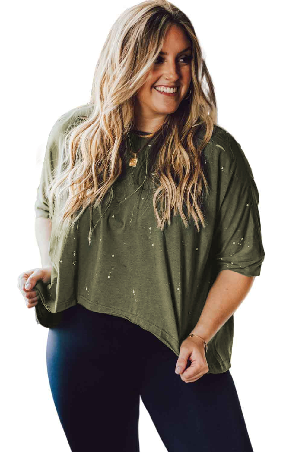 Plus Size Round Neck Half Sleeve Blouse-Pimamour