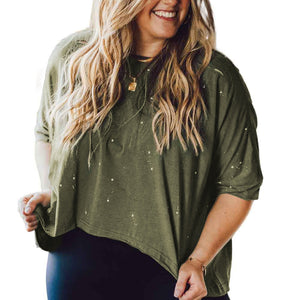 Plus Size Round Neck Half Sleeve Blouse-Pimamour