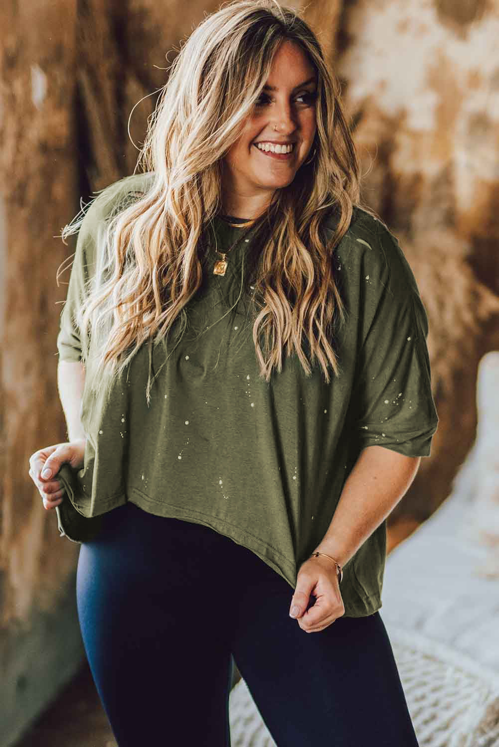 Plus Size Round Neck Half Sleeve Blouse-Pimamour