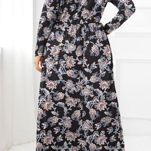 Plus Size Round Neck Long Sleeve Maxi Dress with Pockets-Pimamour