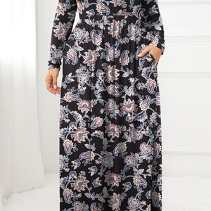 Plus Size Round Neck Long Sleeve Maxi Dress with Pockets-Pimamour