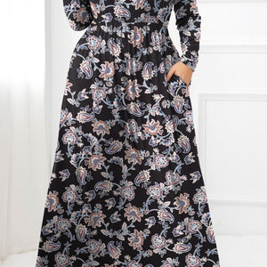 Plus Size Round Neck Long Sleeve Maxi Dress with Pockets-Pimamour